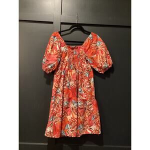 Mlle Gabrielle 100% cotton tropical floral smock babydoll mini dress M